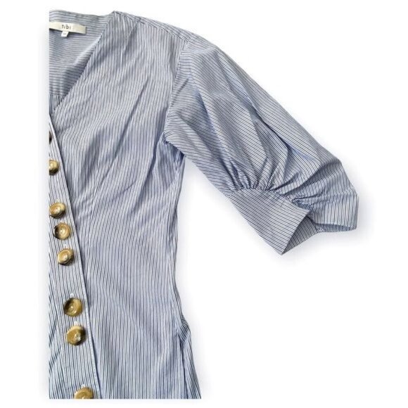 Tibi Stripe Asymmetrical Shirt Dress, Size 00, Blue - Picture 10 of 12